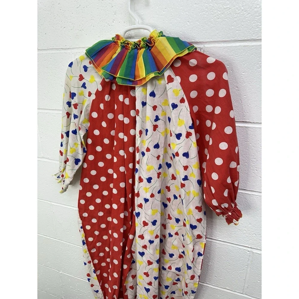 VTG Handmade Polka Dot Stripe Rainbow Ruffle Cotton Clown Costume Kids Halloween